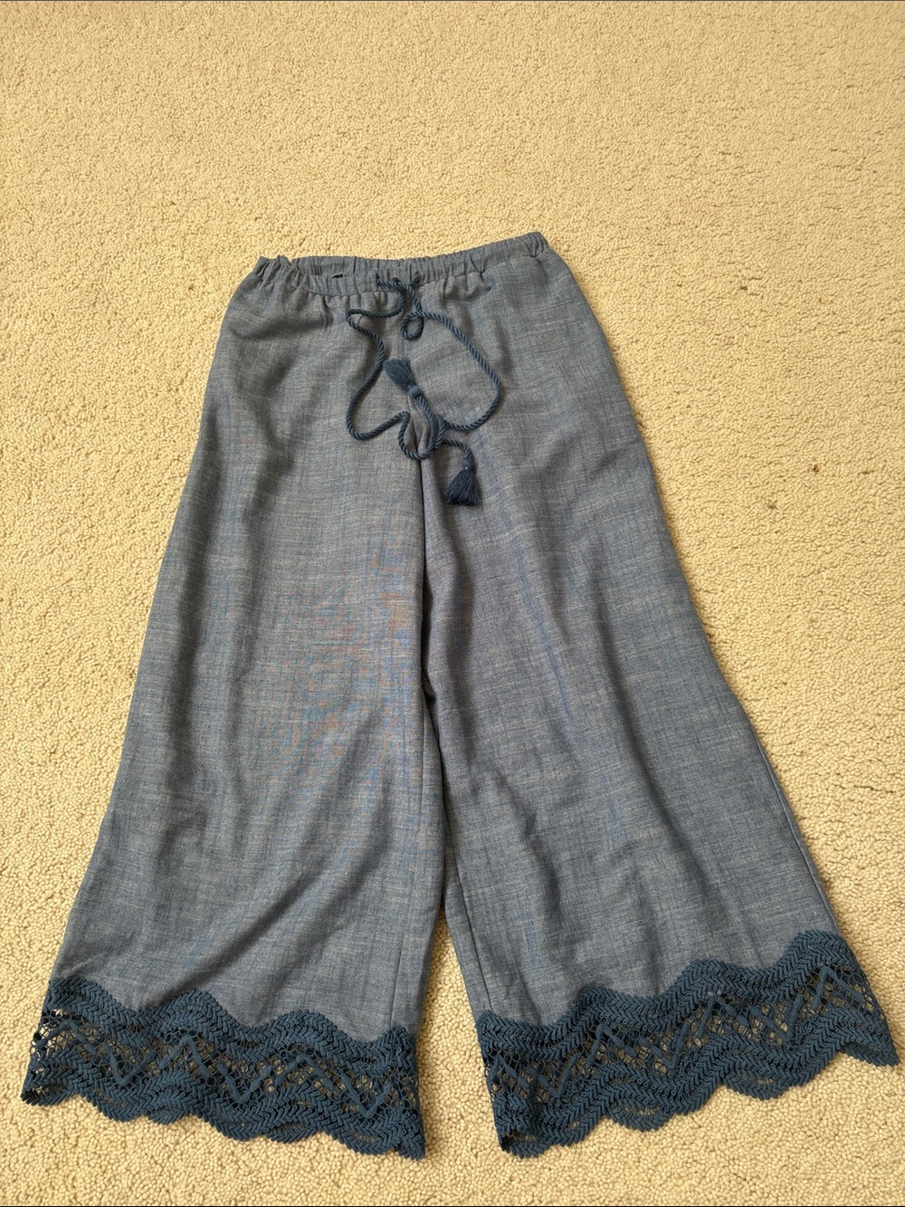 Parker Navy Wide-Leg Pants with Crocheted Hem